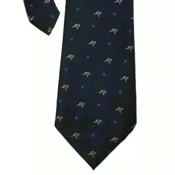 Australian Tie Co Men's Black Tie Kangaroo & Blue Square Pattern - Picture 1 of 10